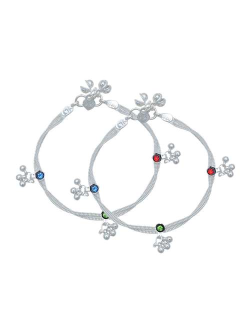 silver plated multi color stoned anklet - 18533955 - Standard Image - 0