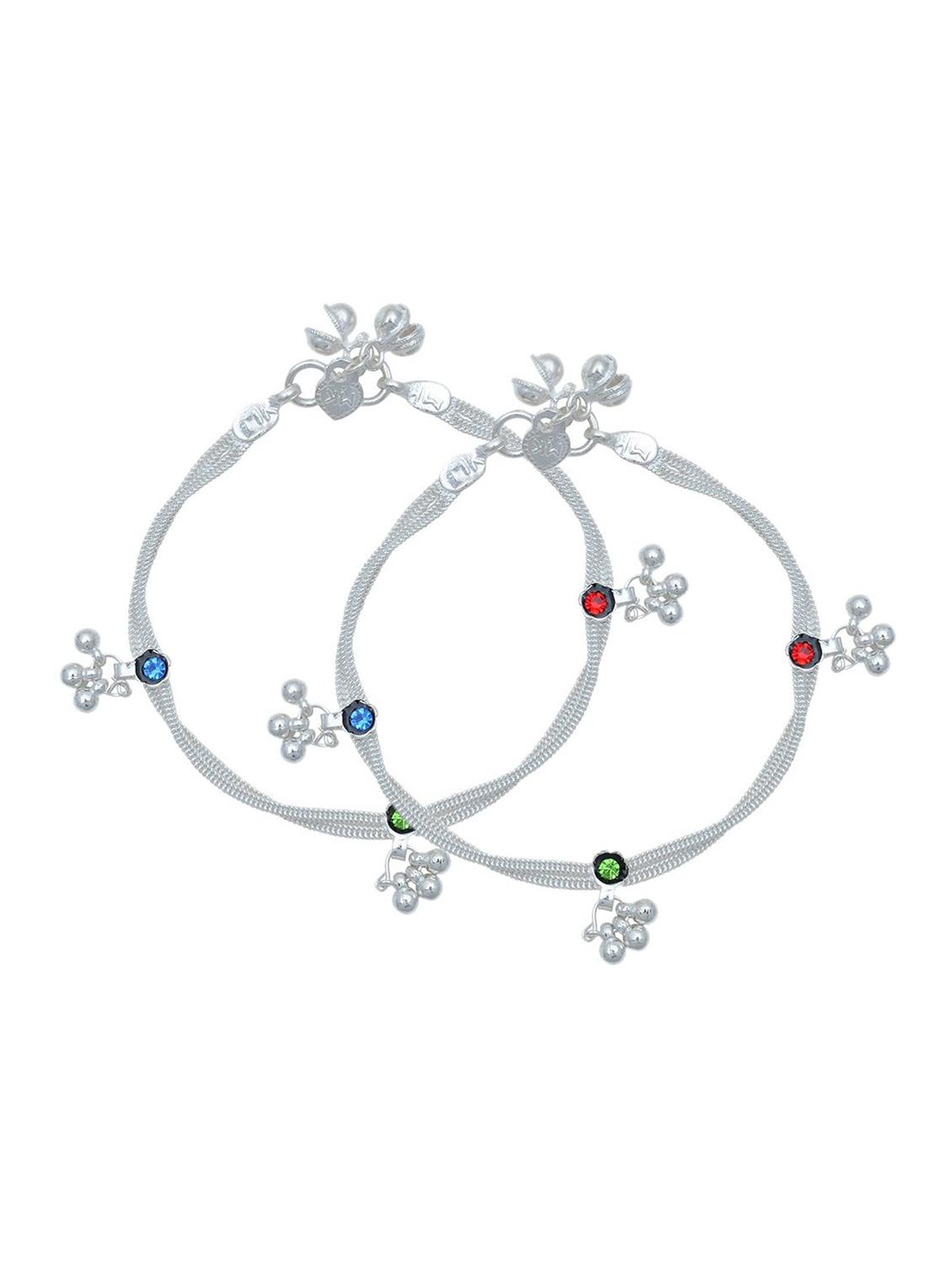 silver plated multi color stoned anklet - 18533955 - Zoom Image - 0