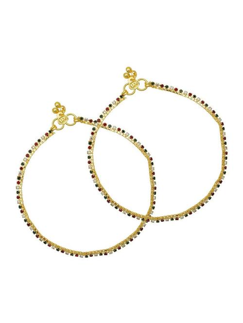 gold plated brass anklet studded with stones - 18533968 - Standard Image - 0