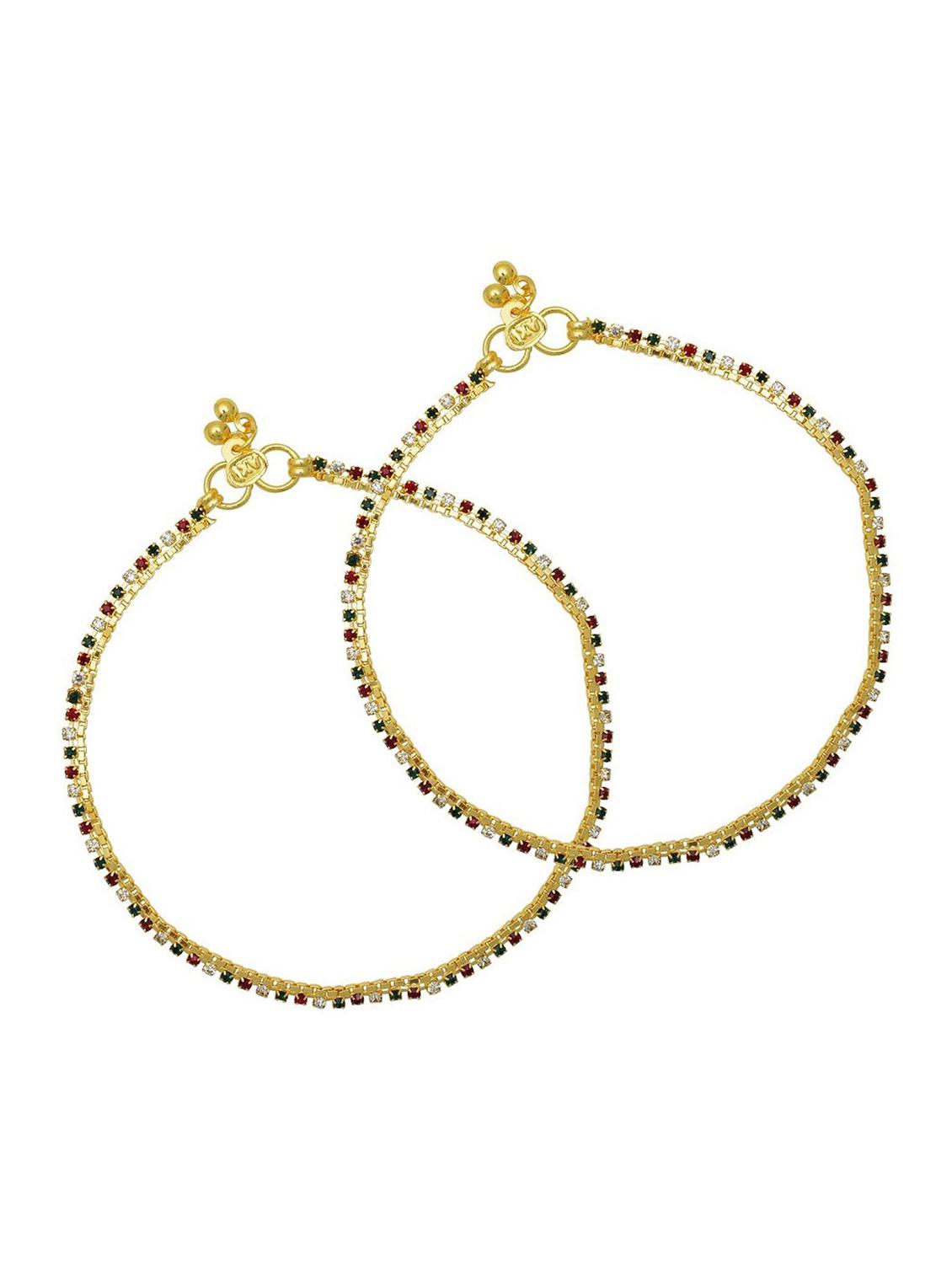 gold plated brass anklet studded with stones - 18533968 - Zoom Image - 0
