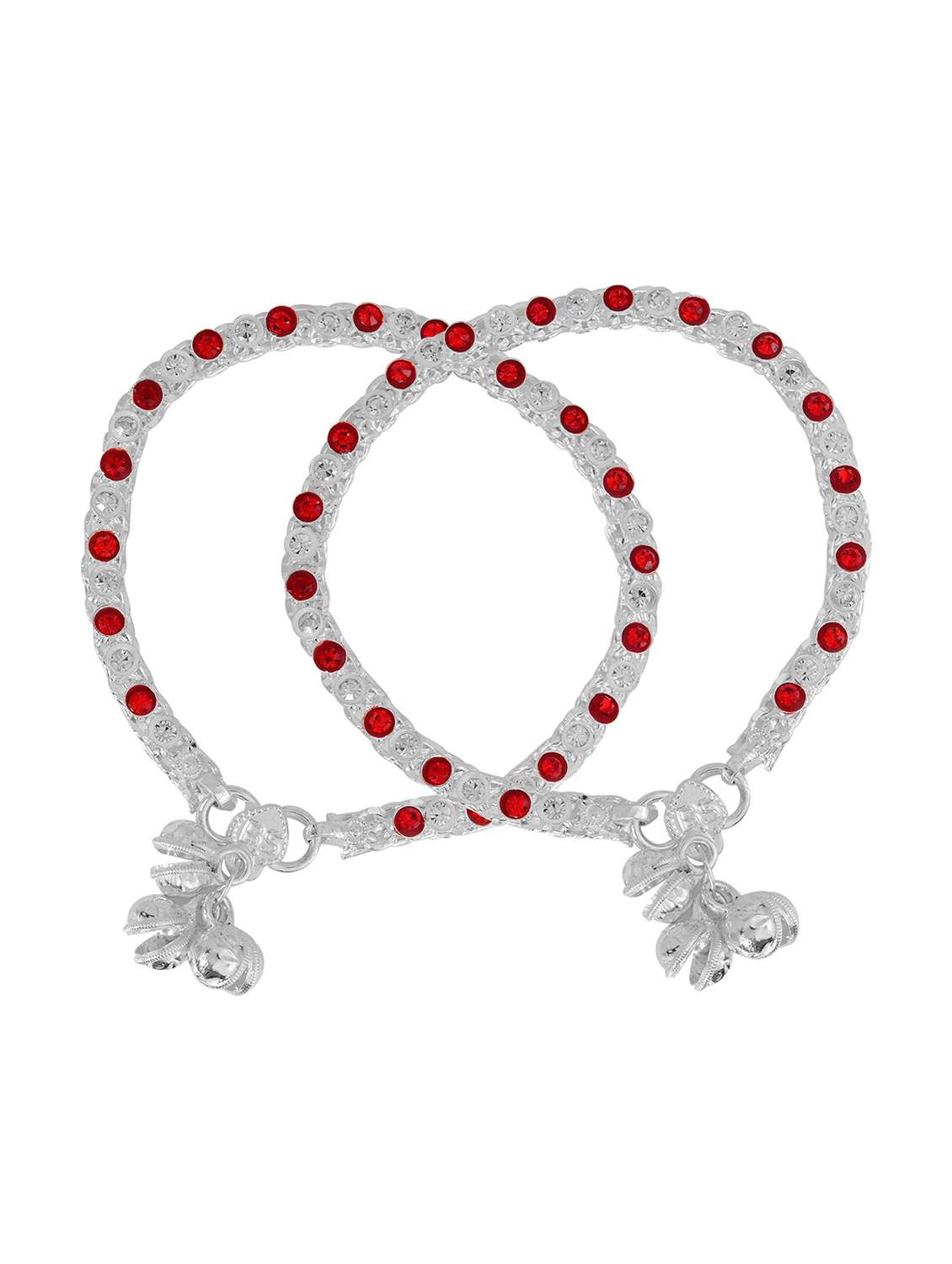 silver plated brass anklet with studded stones 