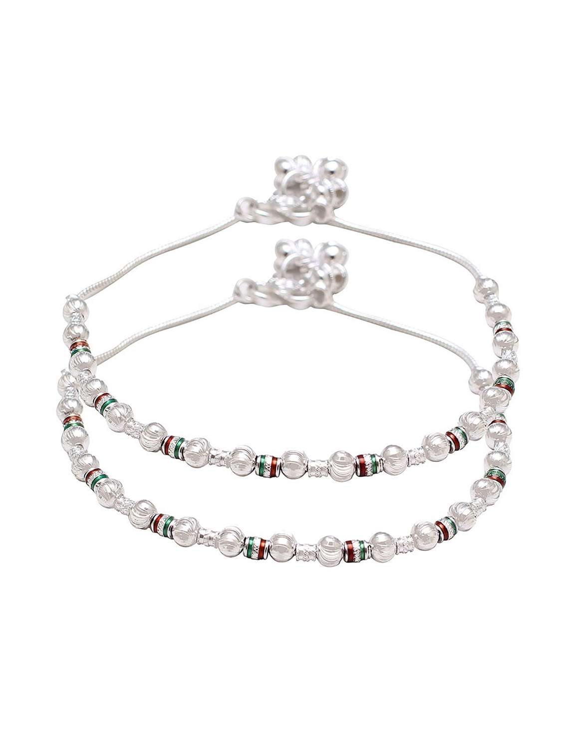 silver plated multi color stoned anklet 