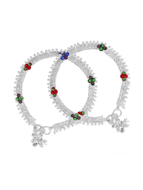 silver plated multi color stoned anklet  - 18533999 -  Standard Image - 0
