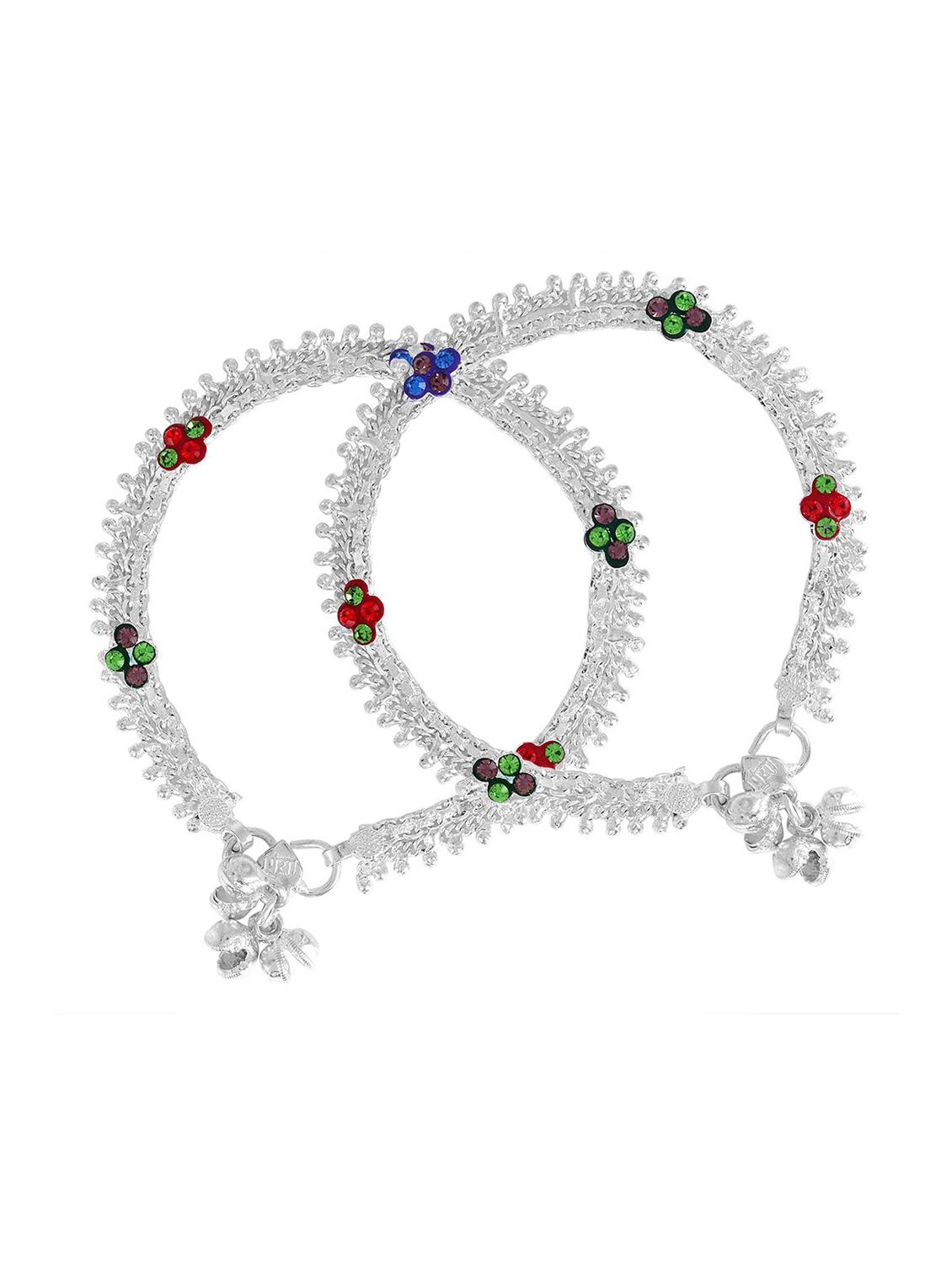 silver plated multi color stoned anklet  - 18533999 -  Zoom Image - 0