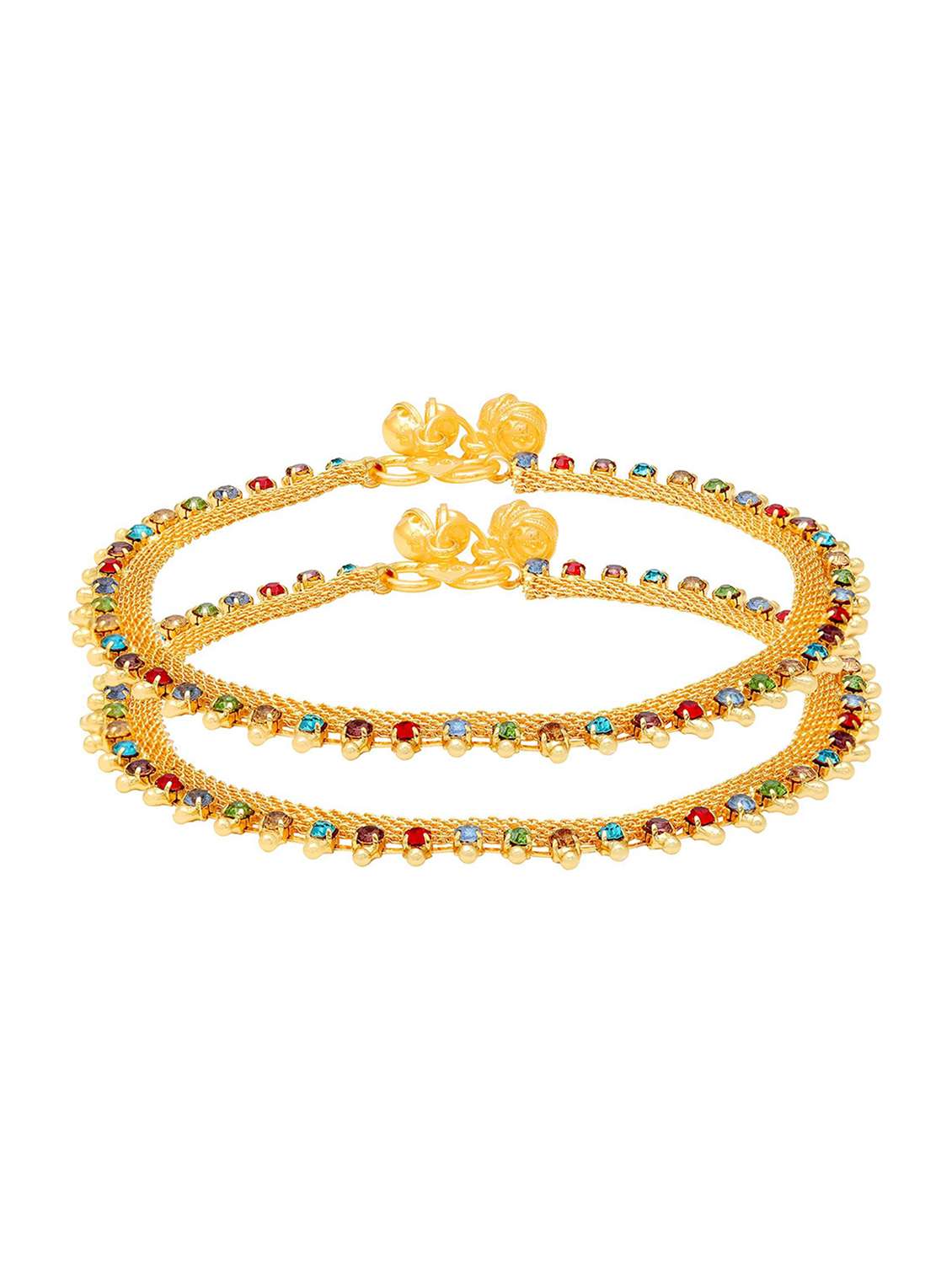 gold plated brass anklet with studded stones 