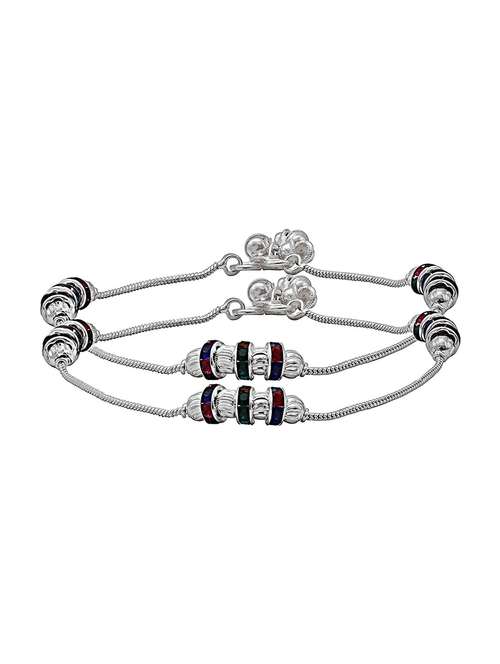 silver plated multi color stoned anklet  - 18534025 -  Standard Image - 0