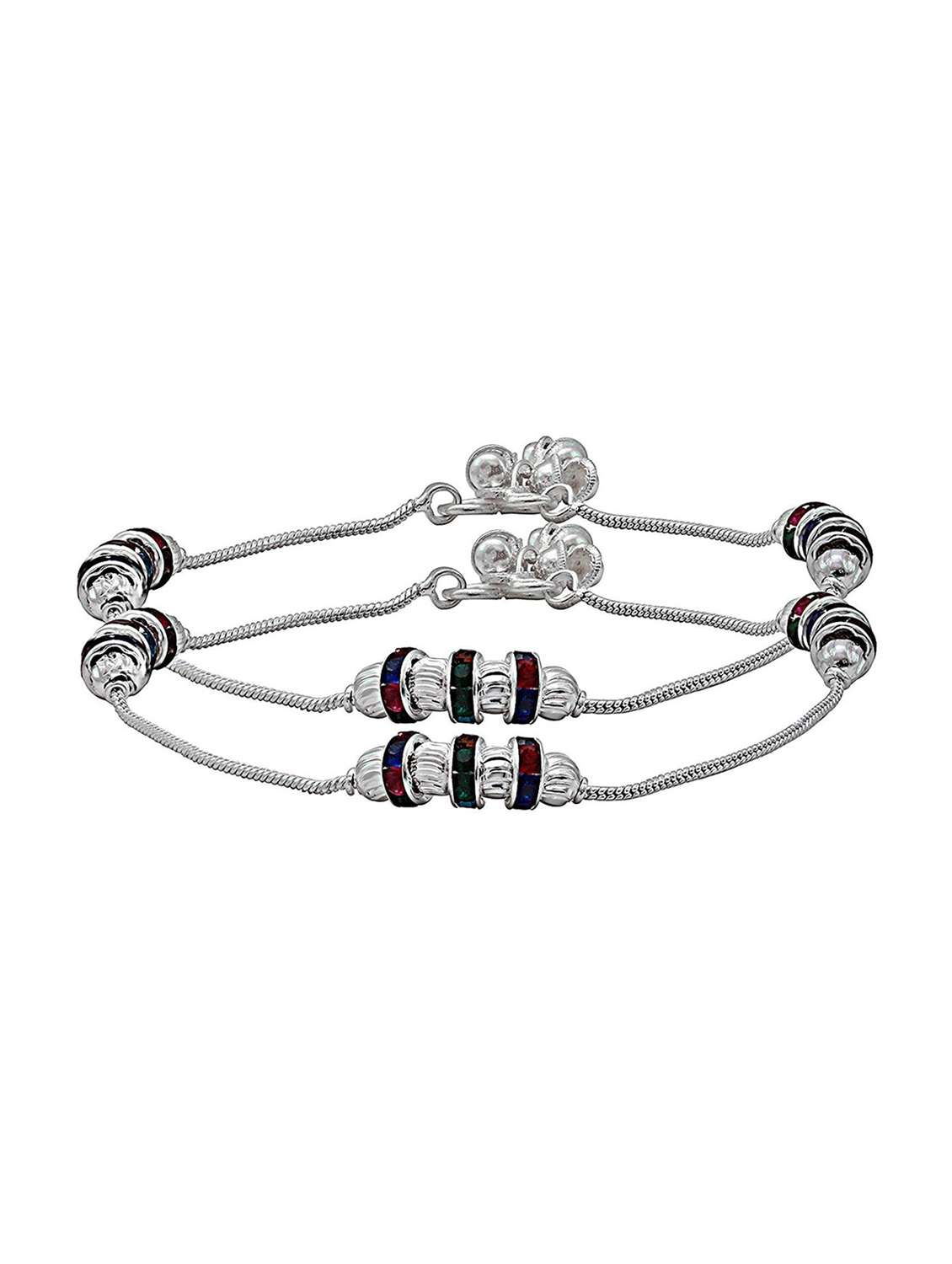 silver plated multi color stoned anklet  - 18534025 -  Zoom Image - 0