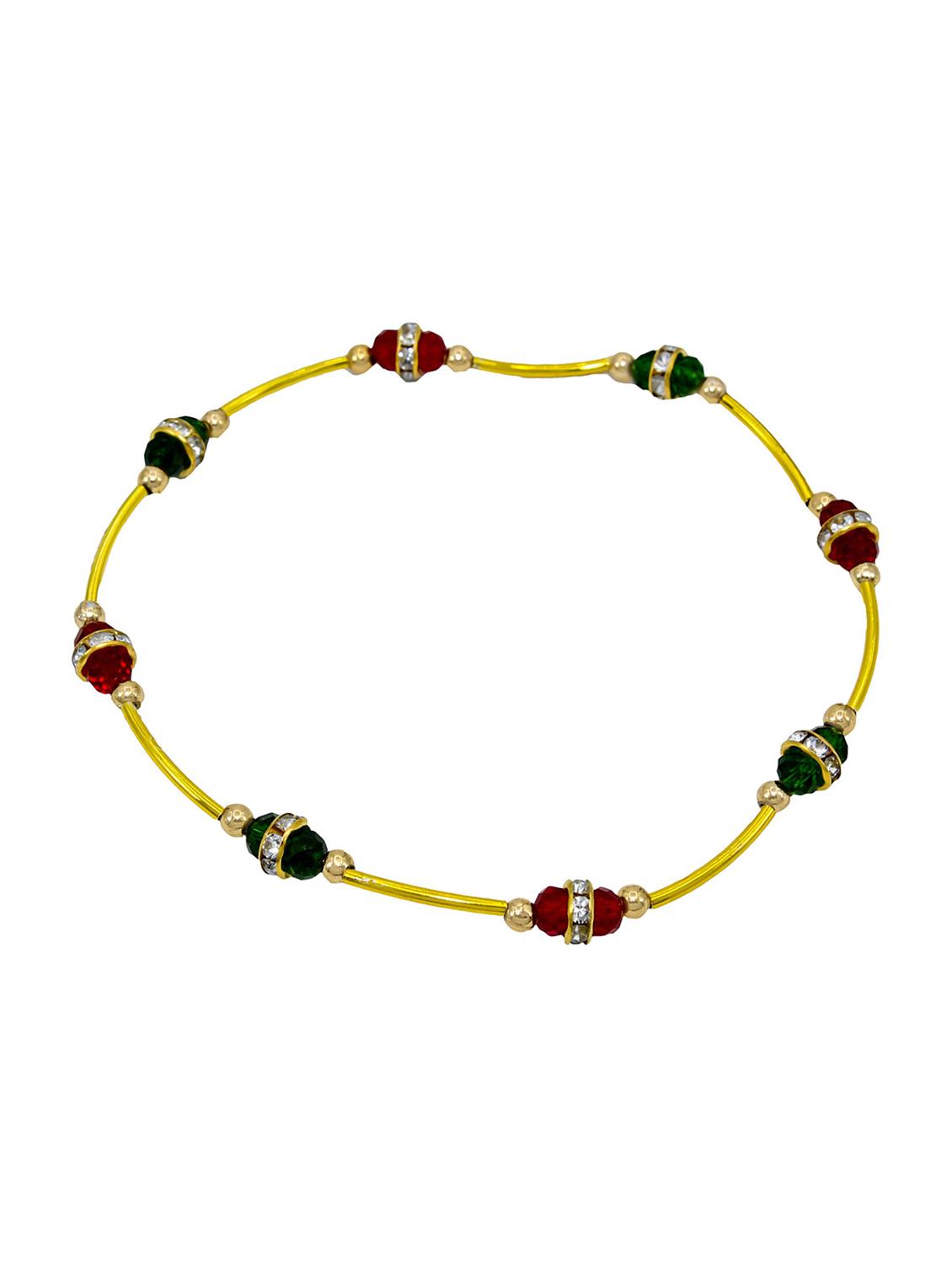 gold plated brass anklet with studded stones - 18534030 - Zoom Image - 0