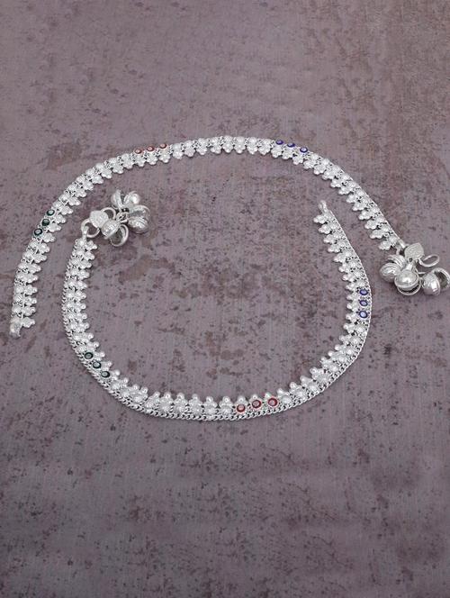 silver plated multi color stoned anklet - 18534036 - Standard Image - 0