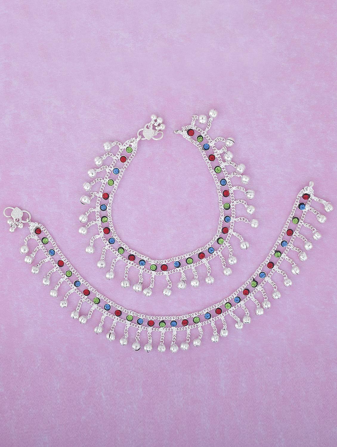 silver plated multi color stoned anklet - 18534041 - Zoom Image - 0