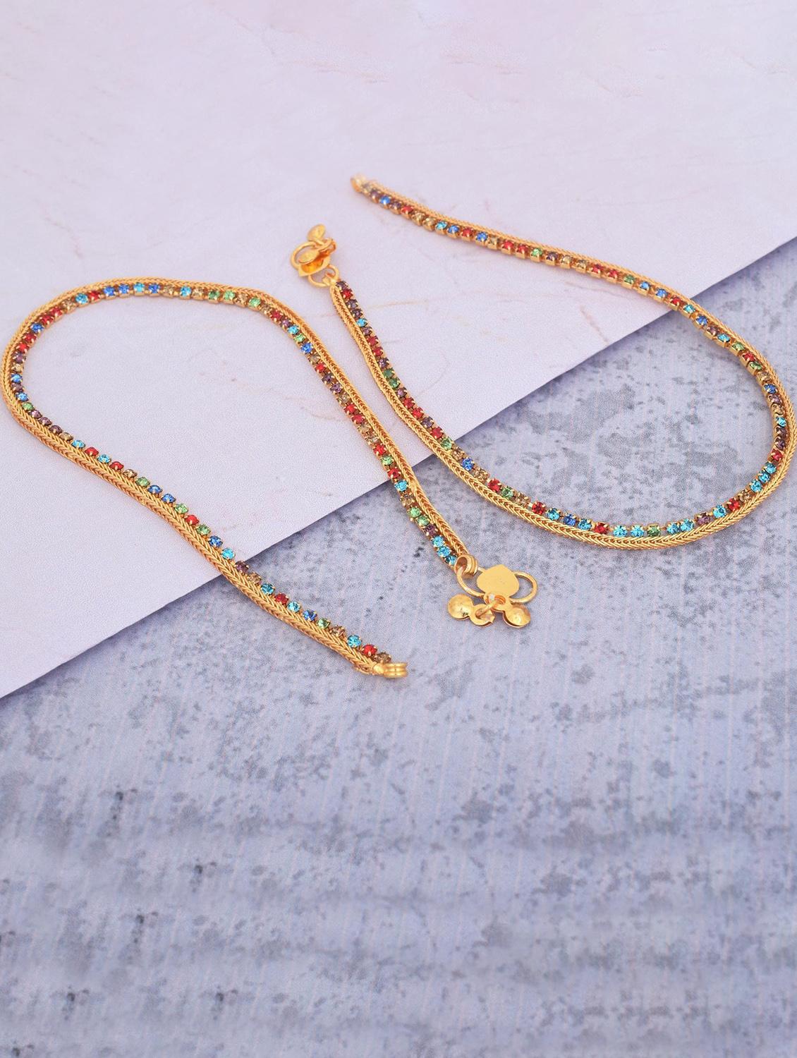 multi colored gold plated brass anklet - 18534043 - Zoom Image - 0