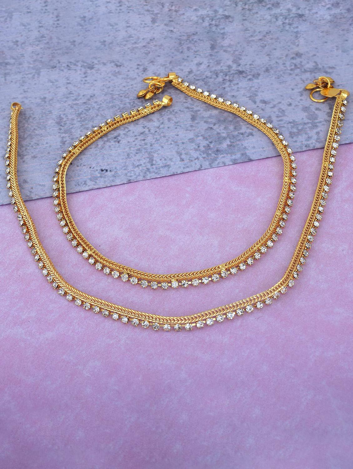 gold plated brass anklet with studded stones  - 18534053 -  Zoom Image - 0