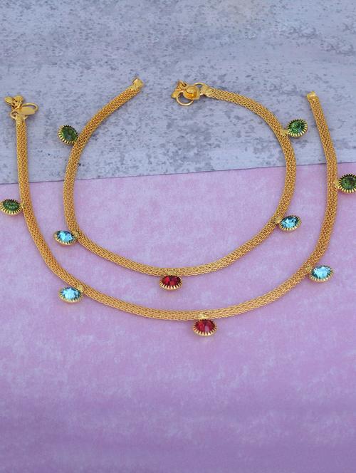 gold plated brass anklet with studded stones  - 18534059 -  Standard Image - 0