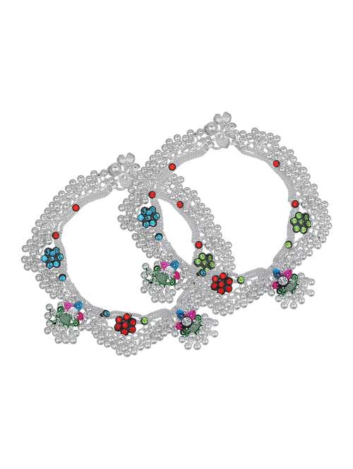 silver plated multi color stoned anklet  - 18534082 -  Standard Image - 0