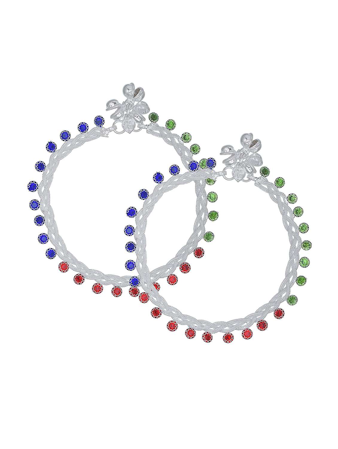 silver plated multi color stoned anklet 