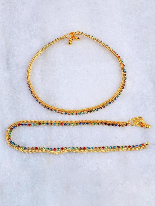 gold plated brass anklet with studded stones  - 18534117 -  Standard Image - 0