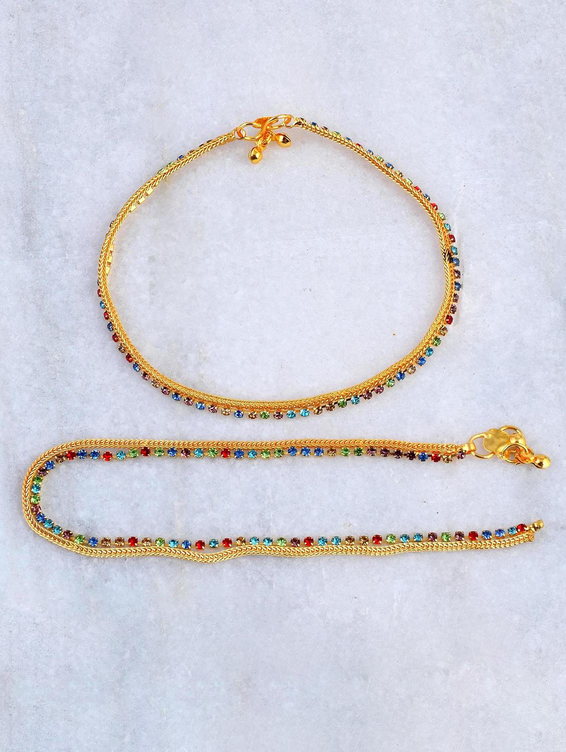 gold plated brass anklet with studded stones  - 18534117 -  Zoom Image - 0