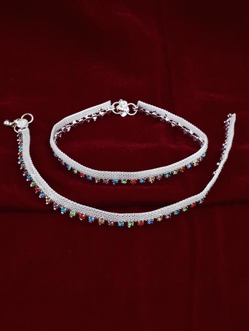 silver plated multi color stoned anklet - 18534132 - Standard Image - 0