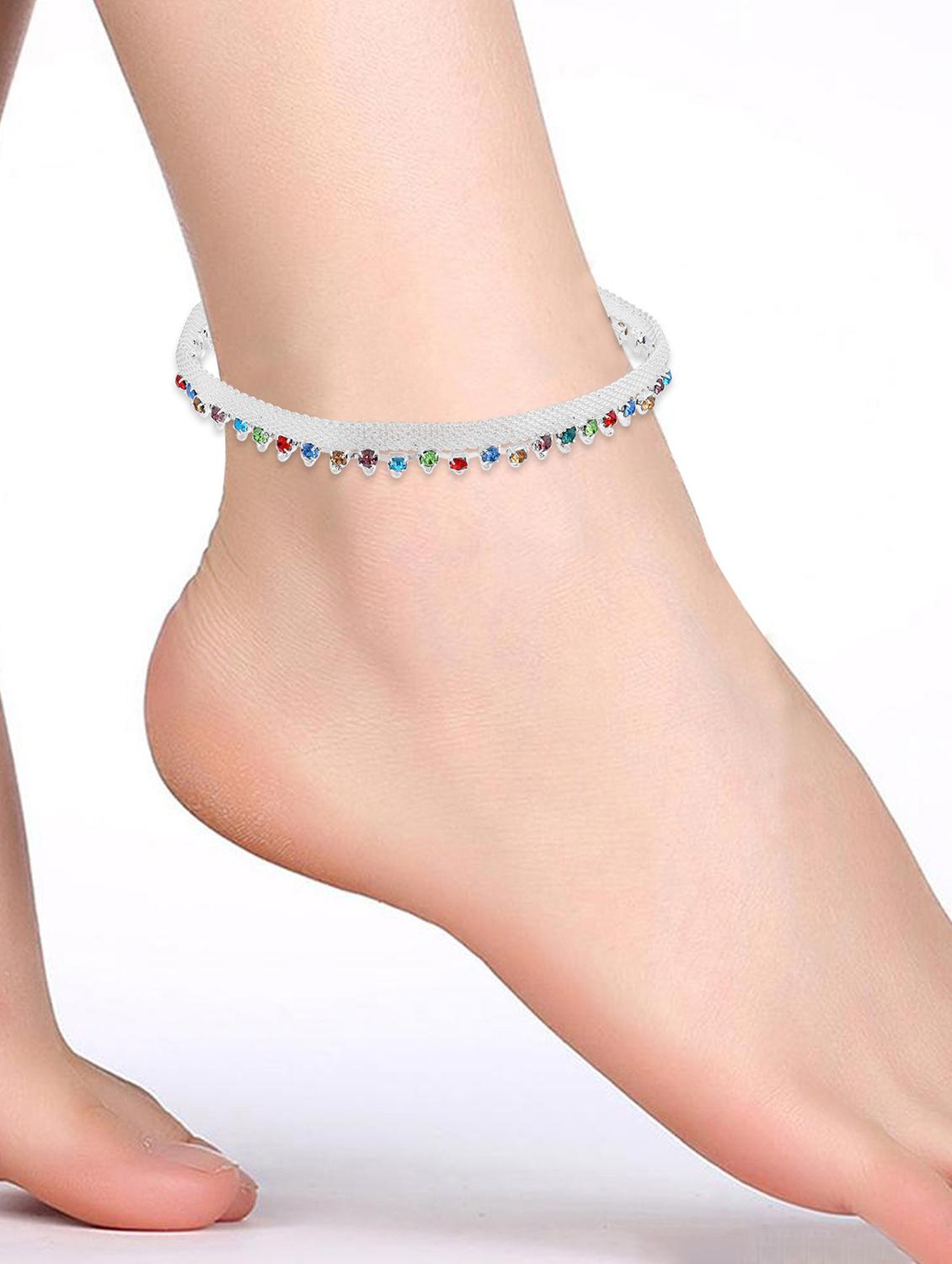 silver plated multi color stoned anklet - 18534132 - Standard Image - 3