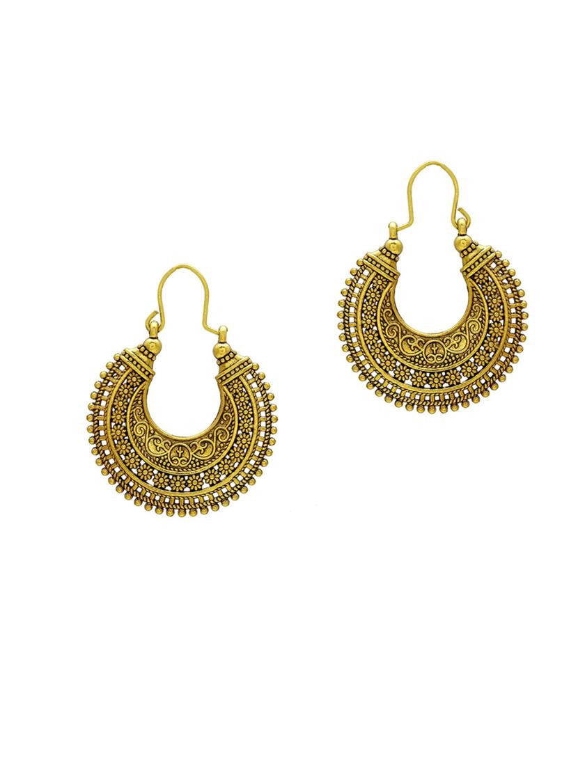 antique gold plated flower design victorian era hoop bali earrings - 18535401 - Zoom Image - 0