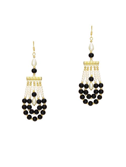 simulated black and white triple strand faux pearl drop earrings - 18535459 - Standard Image - 0