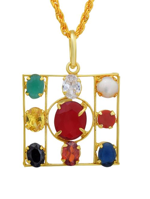 navratana stone chain pendant set - 18536365 - Standard Image - 0