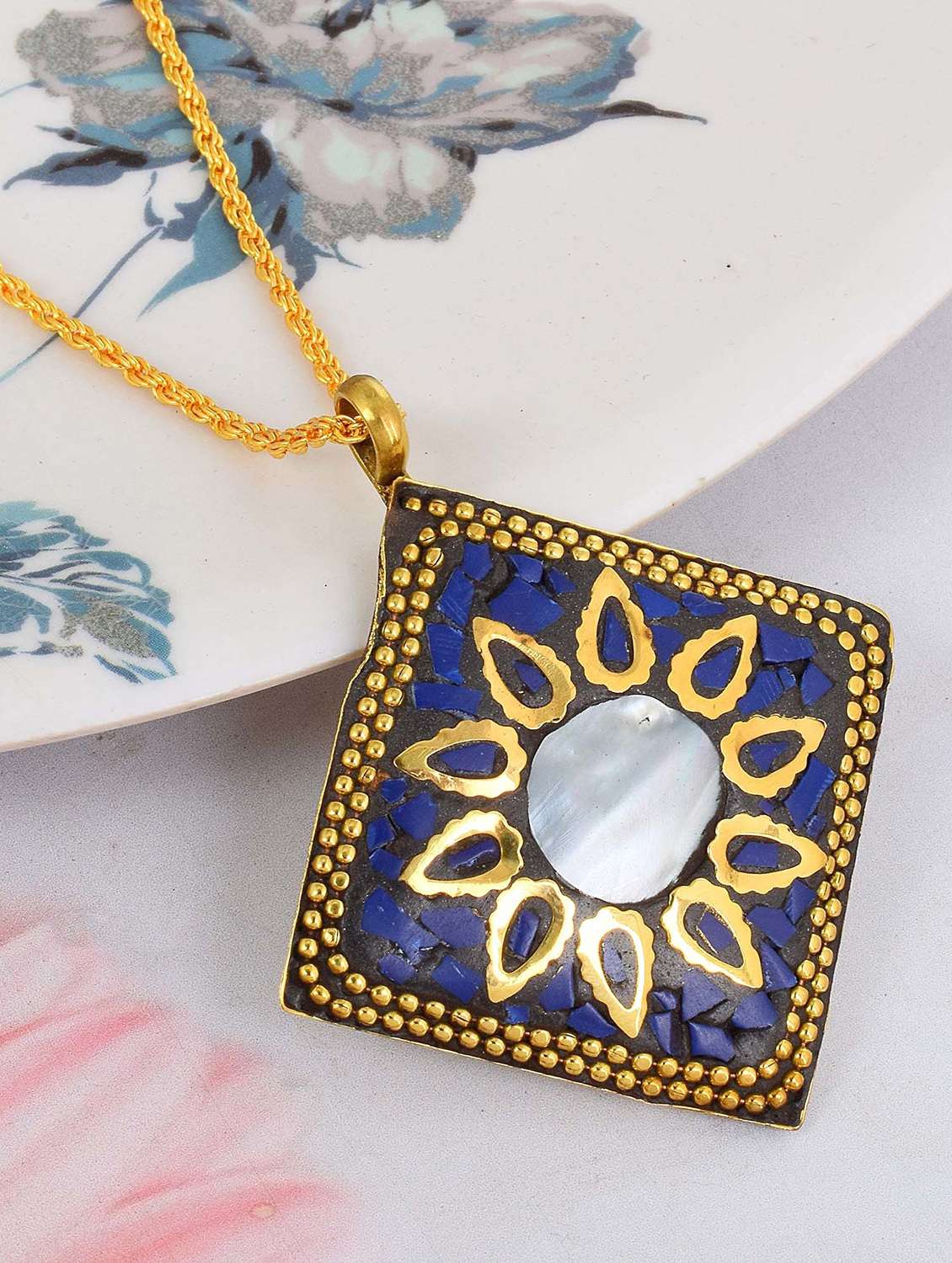 blue metal pendant