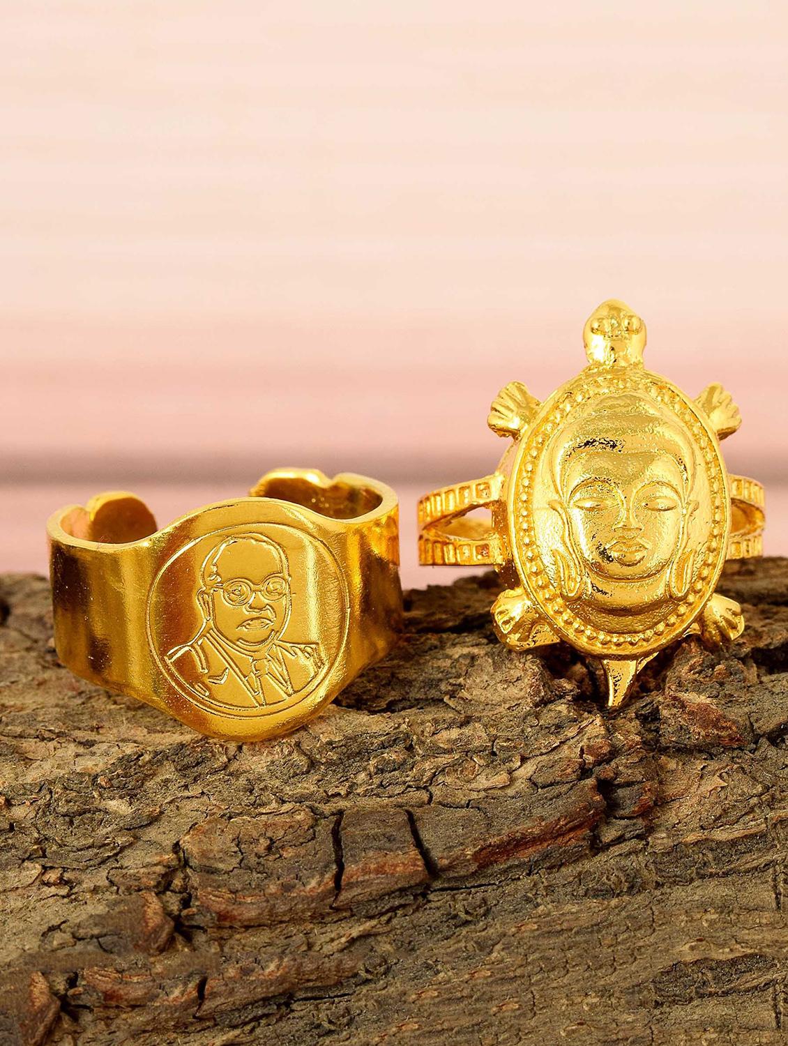 gold pleated set of 2 rings - 18537196 - Standard Image - 3