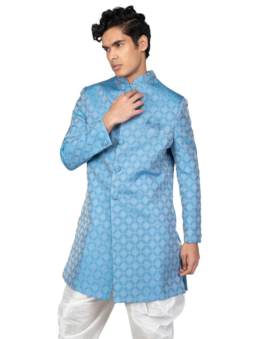 self designed silk blend ethnic wear sherwani set - 18537588 - Zoom Image - 0