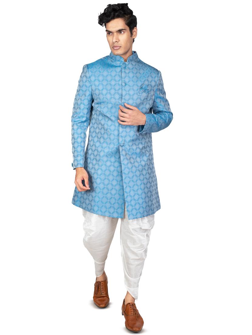 self designed silk blend ethnic wear sherwani set - 18537588 - Standard Image - 3