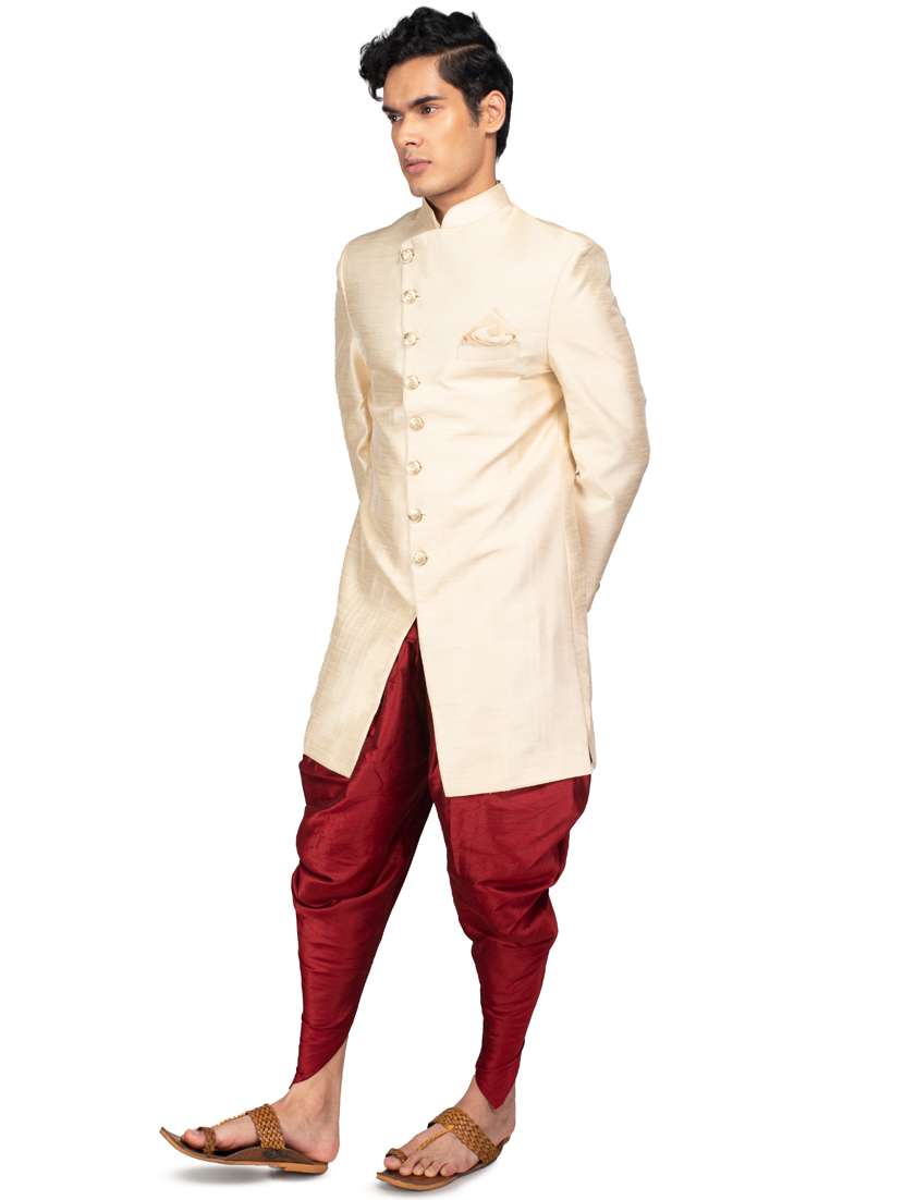 solid silk blend ethnic wear sherwani set - 18537589 - Standard Image - 3
