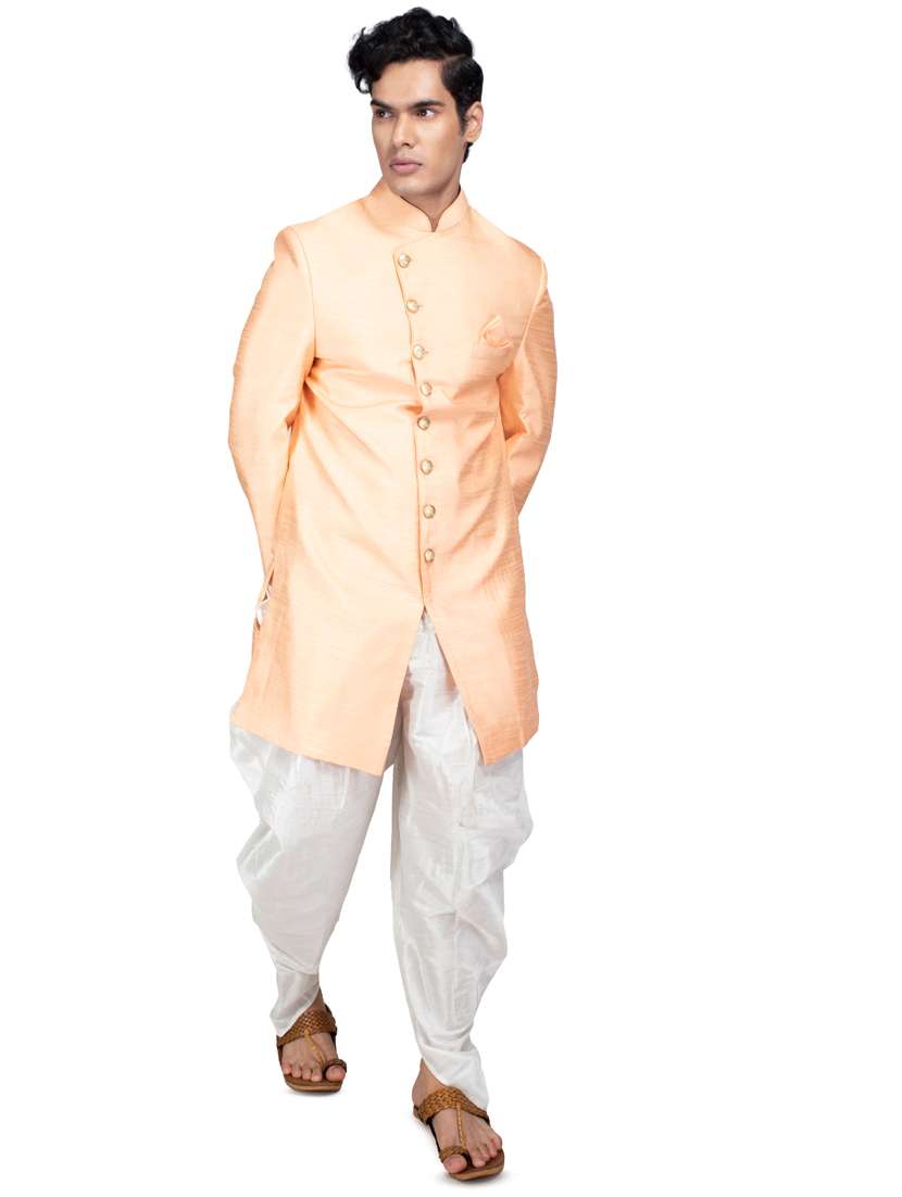 solid silk blend ethnic wear sherwani set - 18537590 -  Standard Image - 3