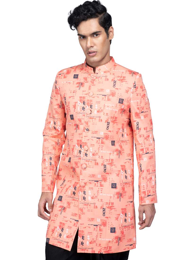 printed silk blend sherwani ethnic wear set