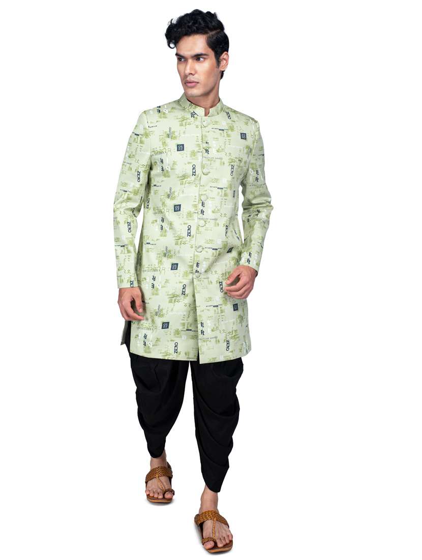 printed silk blend sherwani ethnic wear set