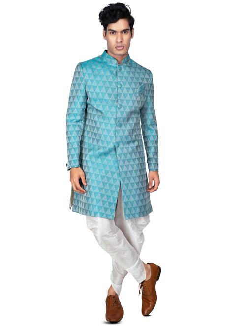 self designed silk blend sherwani ethnic wear set - 18537598 -  Standard Image - 0