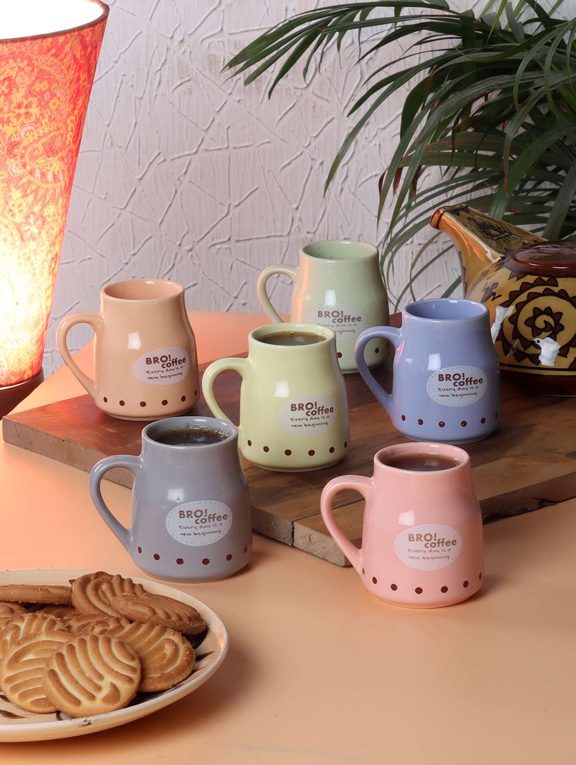 cdi bottle shaped multi coloured quoted tea cups set of 6