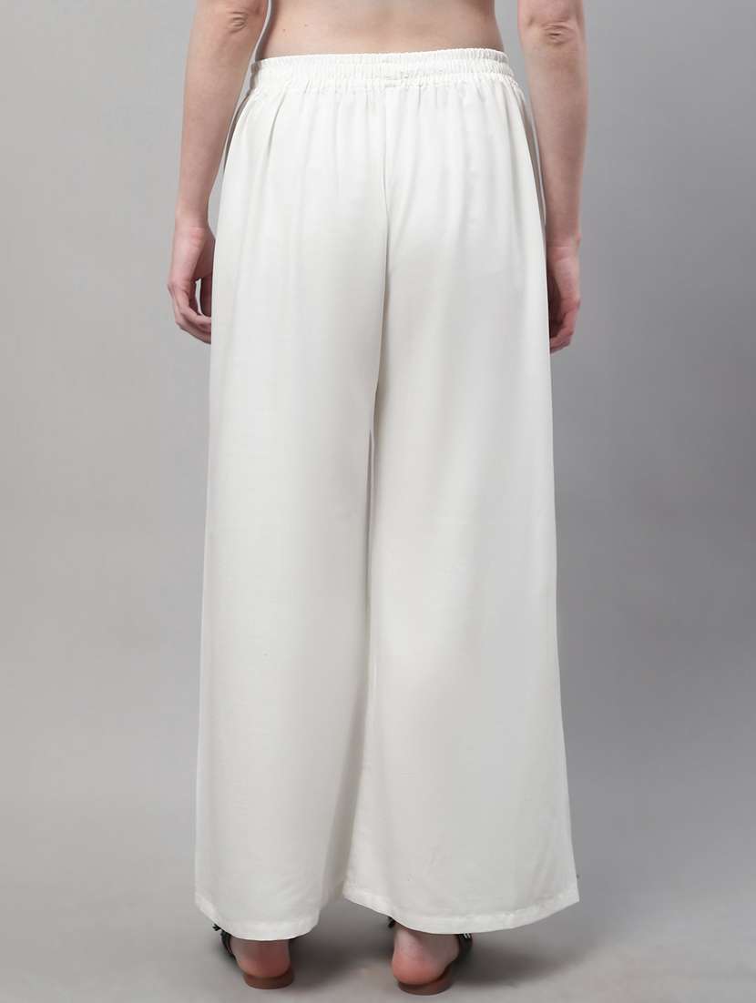 white solid relaxed fit flared palazzo - 18539439 -  Standard Image - 3