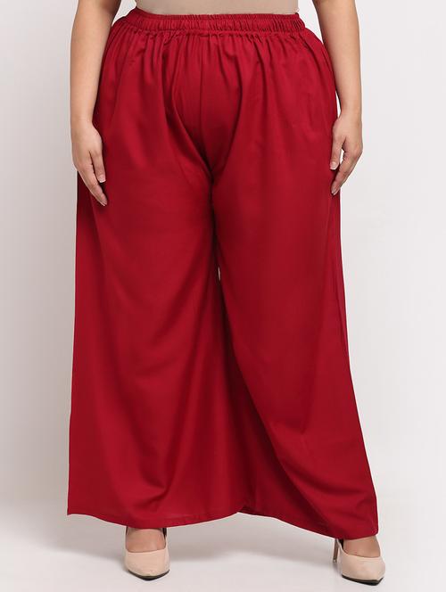 maroon solid flared palazzo - 18539444 -  Standard Image - 0