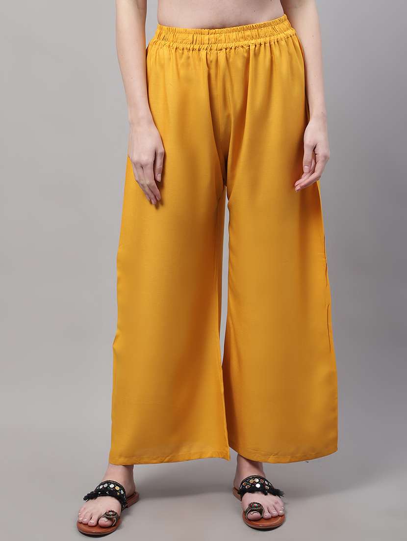 yellow solid relaxed fit flared palazzo