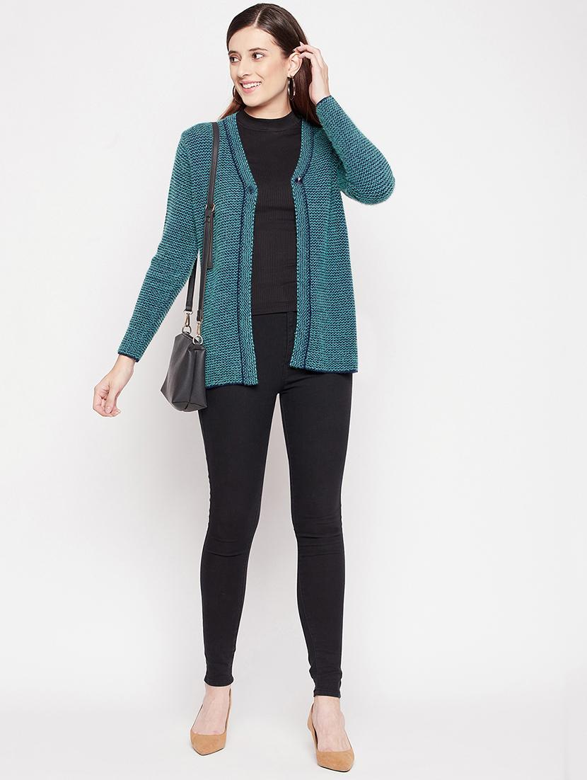 v neck self design woolen cardigan - 18539458 - Standard Image - 3