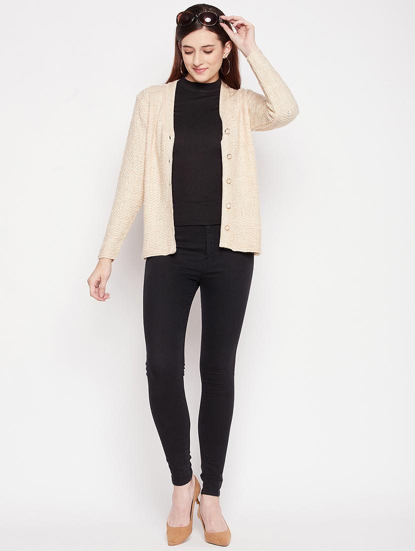 v neck self design woolen cardigan - 18539459 - Standard Image - 3