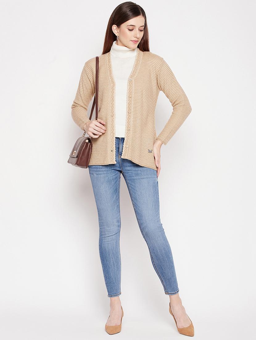 v neck self design woolen cardigan - 18539461 - Standard Image - 3