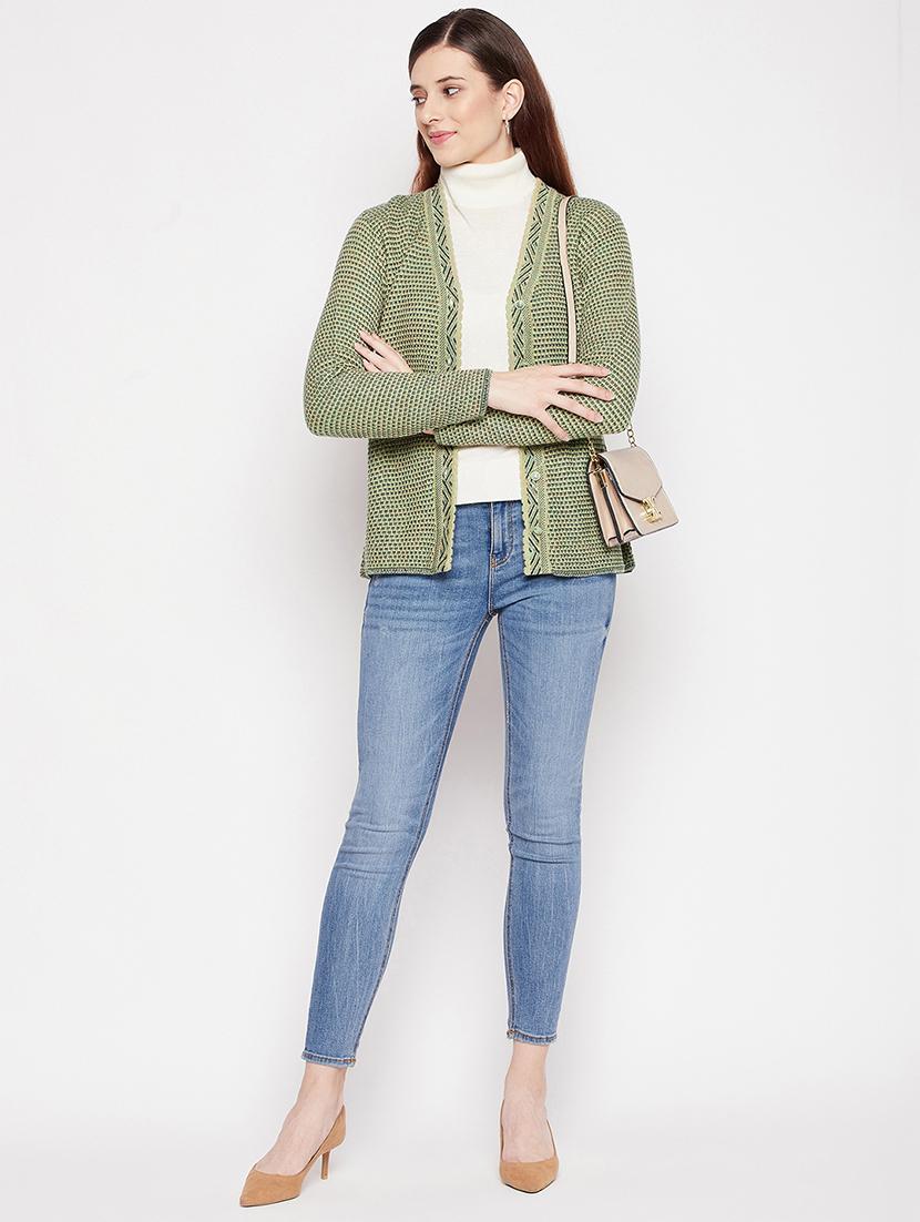 v neck self design woolen cardigan - 18539462 - Standard Image - 3