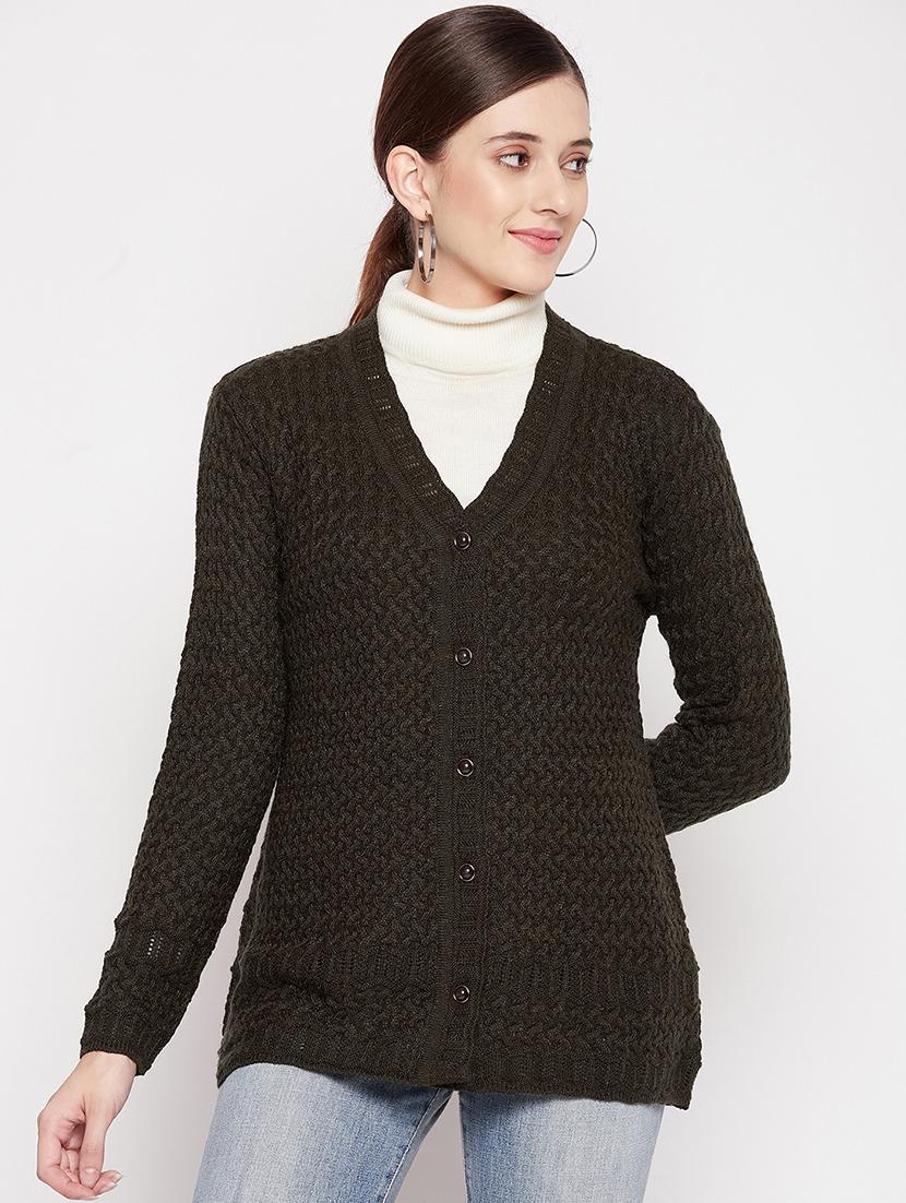 v neck self design woolen cardigan - 18539464 -  Zoom Image - 0