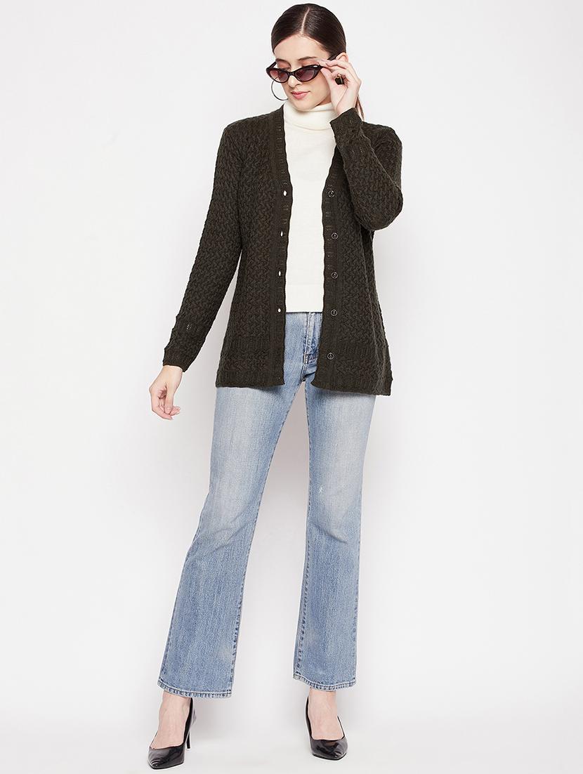 v neck self design woolen cardigan - 18539464 - Standard Image - 3