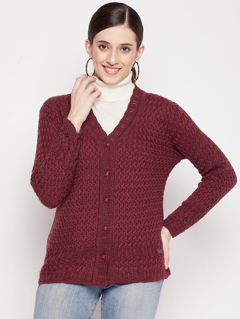 v neck self design woolen cardigan - 18539465 - Zoom Image - 0