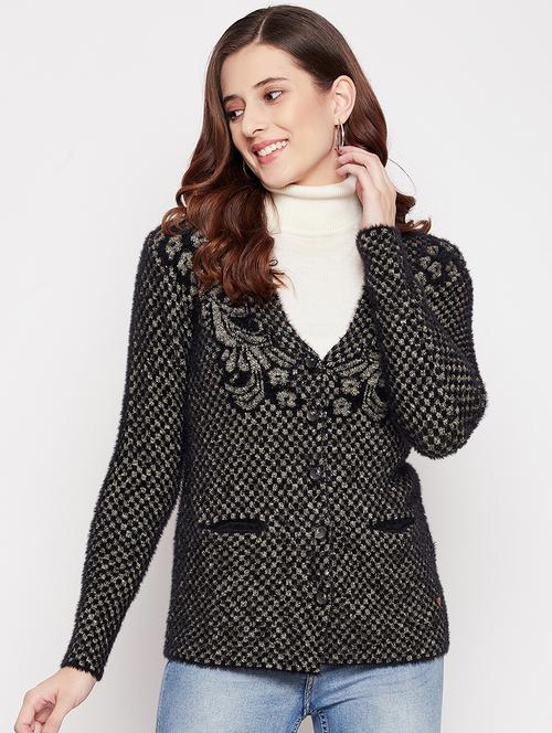 v neck self design woolen cardigan - 18539471 -  Standard Image - 0