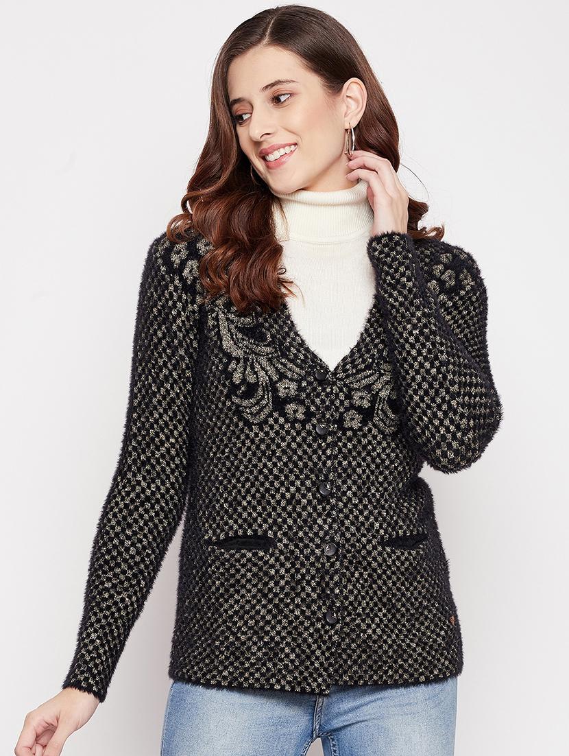 v neck self design woolen cardigan - 18539471 -  Zoom Image - 0