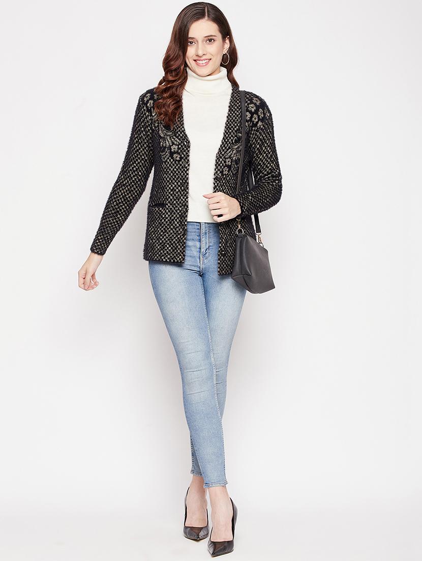 v neck self design woolen cardigan - 18539471 - Standard Image - 3