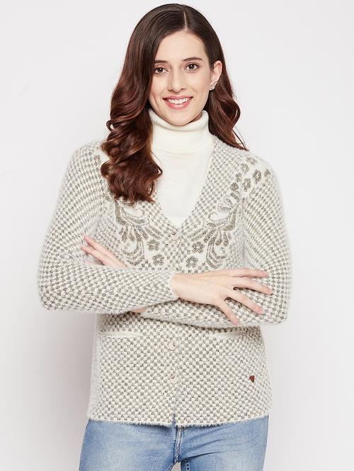 v neck self design woolen cardigan - 18539472 -  Standard Image - 0